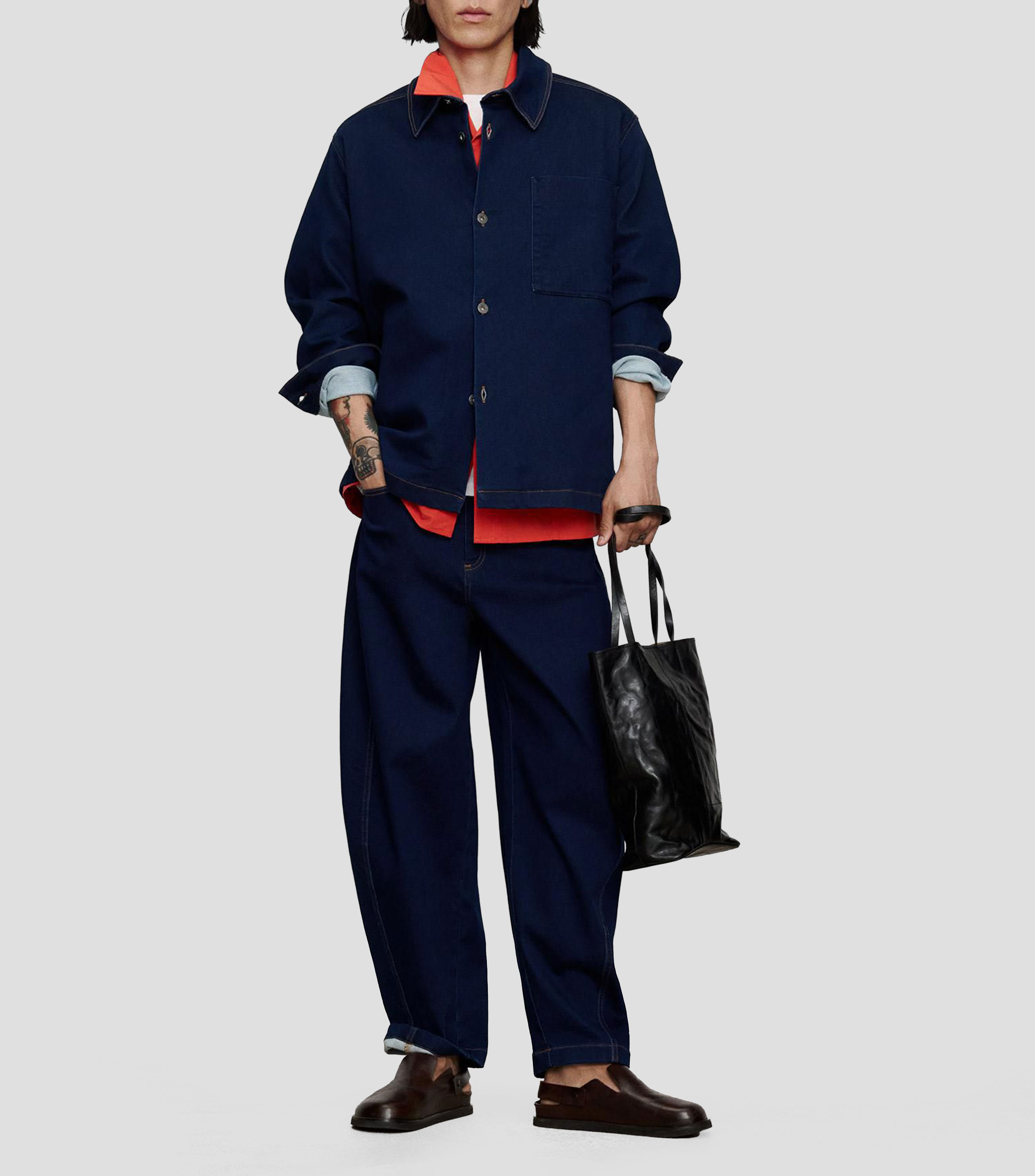 Camisa azul oscuro Liso manga larga Hombre
